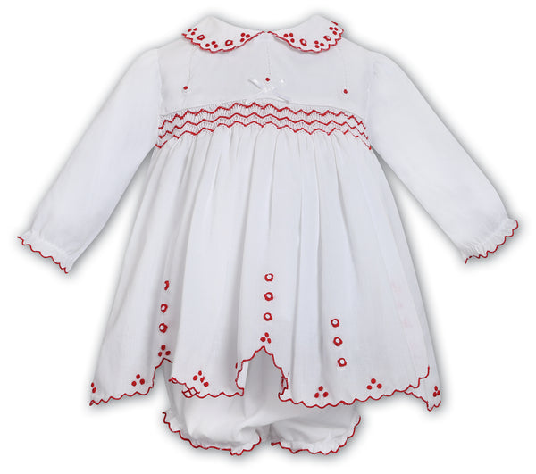 Sarah Louise White & Red Hand Smocked Dress & Pants Set- 013708 - 013350