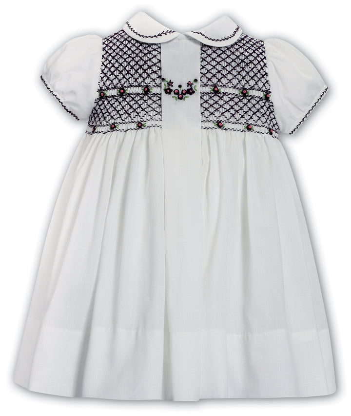Sarah Louise Ivory & Plum Hand Smocked Dress - 013744S