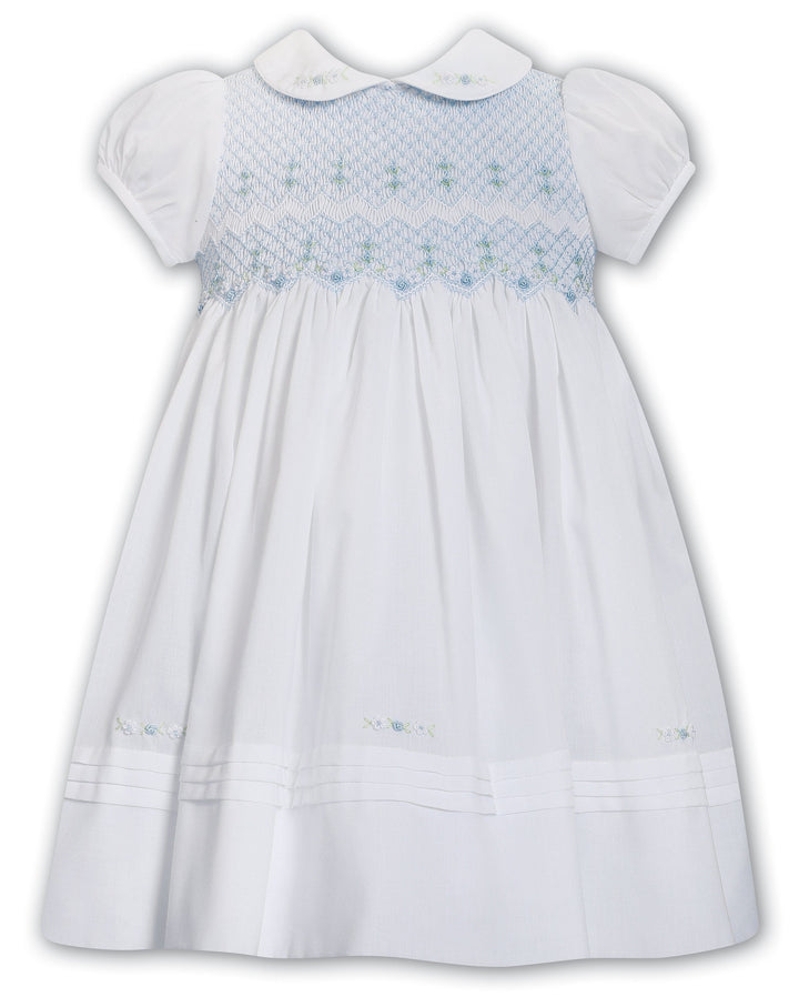 Sarah Louise White & Blue Hand Smocked Dress - 013747S