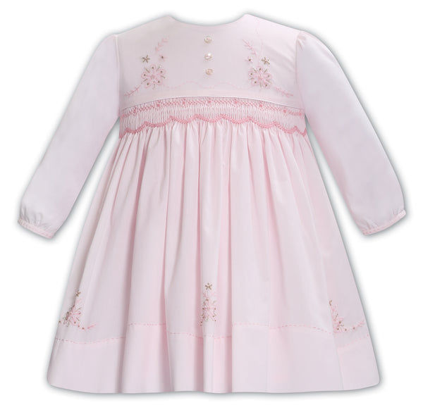 Sarah Louise Pink & Beige Hand Smocked Dress - 013767