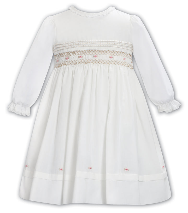 Sarah Louise Ivory & Beige Hand Smocked Dress - 013768