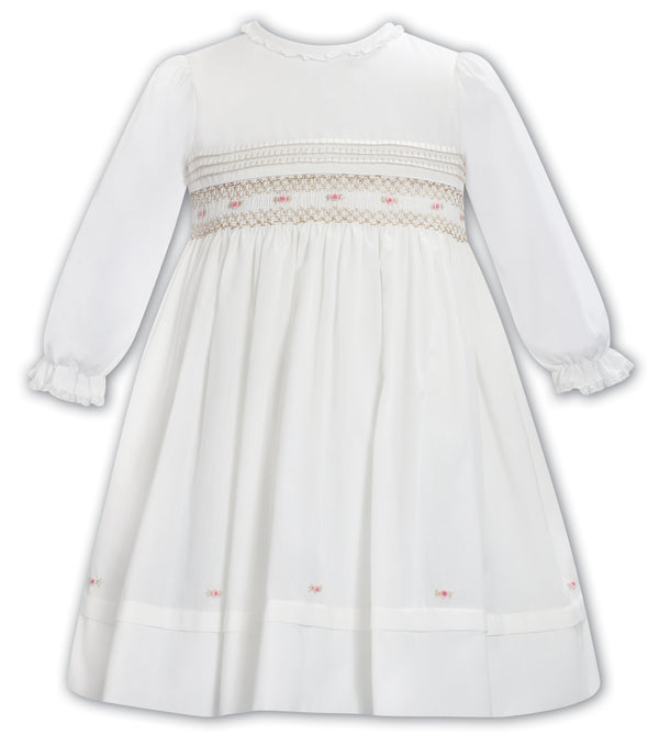 Sarah Louise Ivory & Beige Hand Smocked Dress - 013768