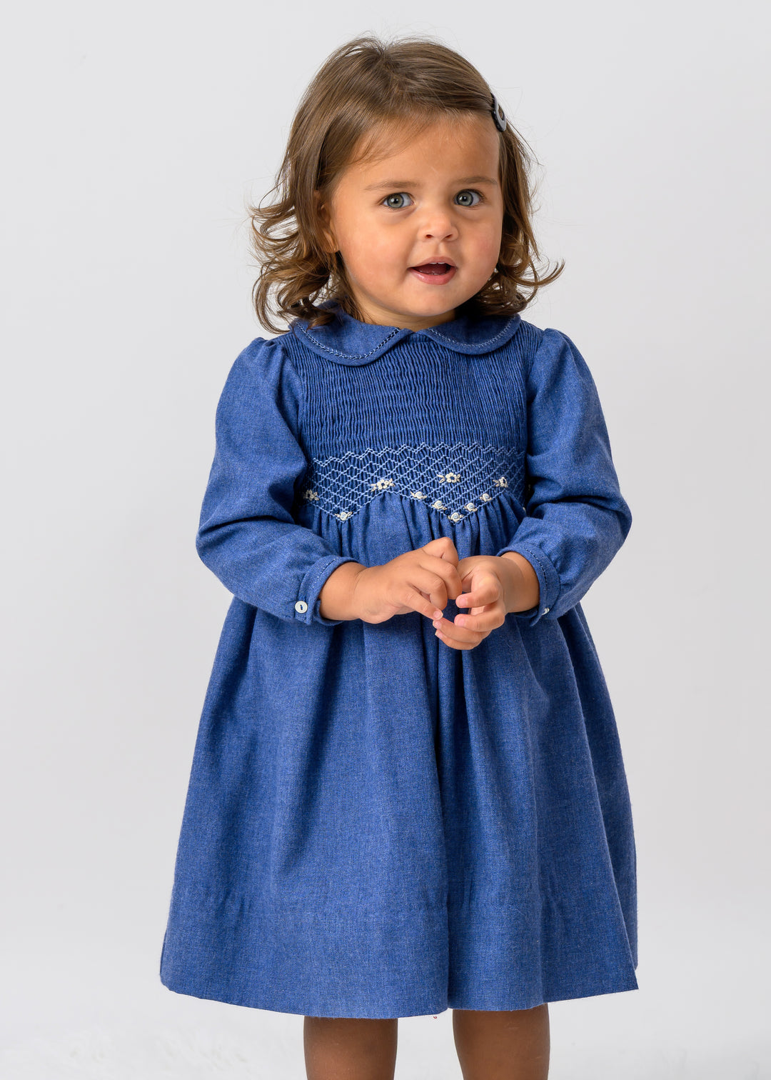 Sarah Louise Denim Blue Hand Smocked Dress - 013771