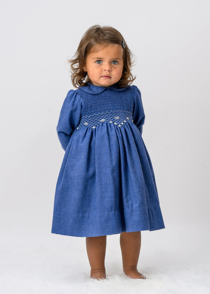 Sarah Louise Denim Blue Hand Smocked Dress - 013771