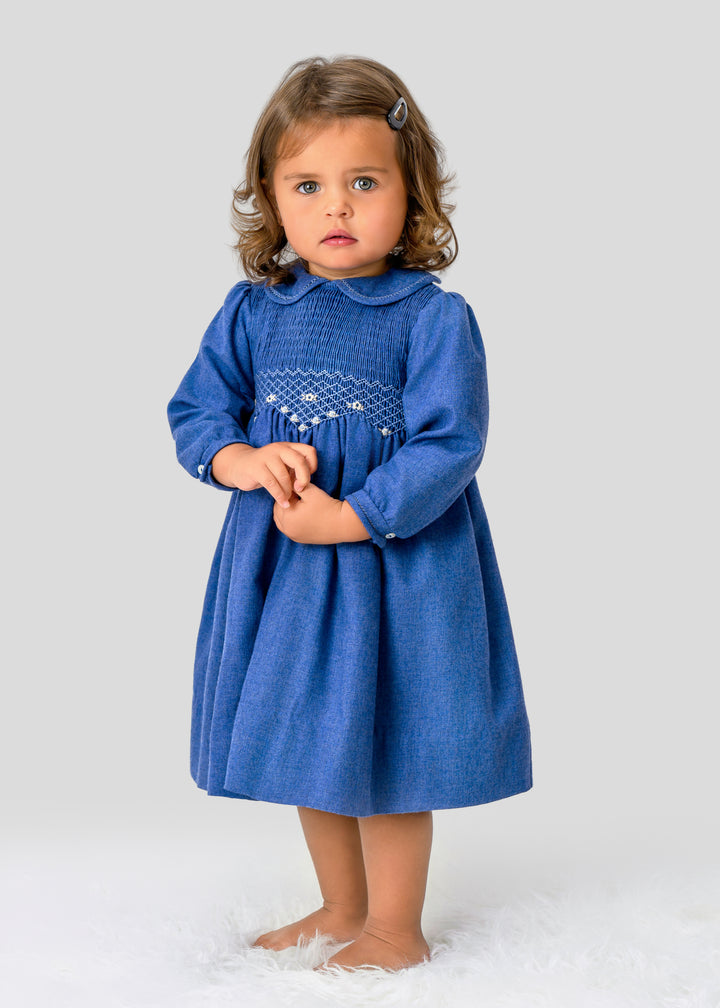 Sarah Louise Denim Blue Hand Smocked Dress - 013771