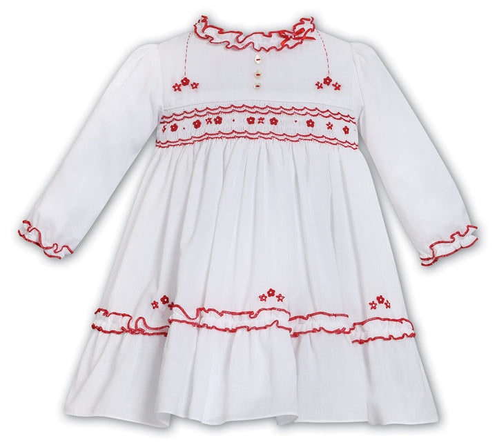 Sarah Louise White & Red Hand Smocked Dress - 013783