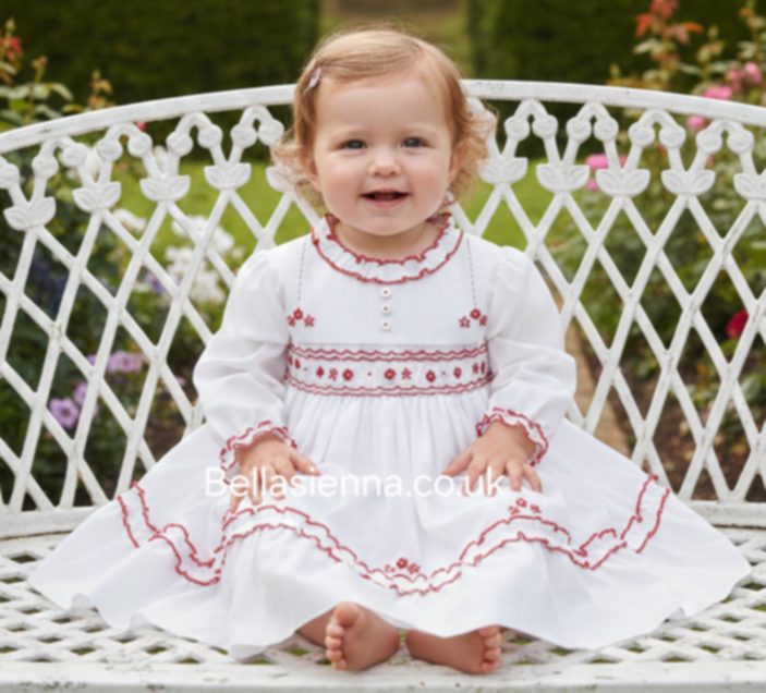 Sarah Louise White & Red Hand Smocked Dress - 013783