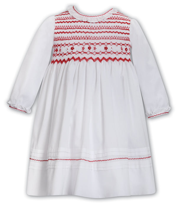 Sarah Louise White & Red Hand Smocked Dress - 013784