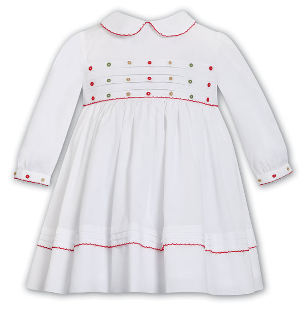 Sarah Louise White & Red Hand Embroidered Dress - 013789