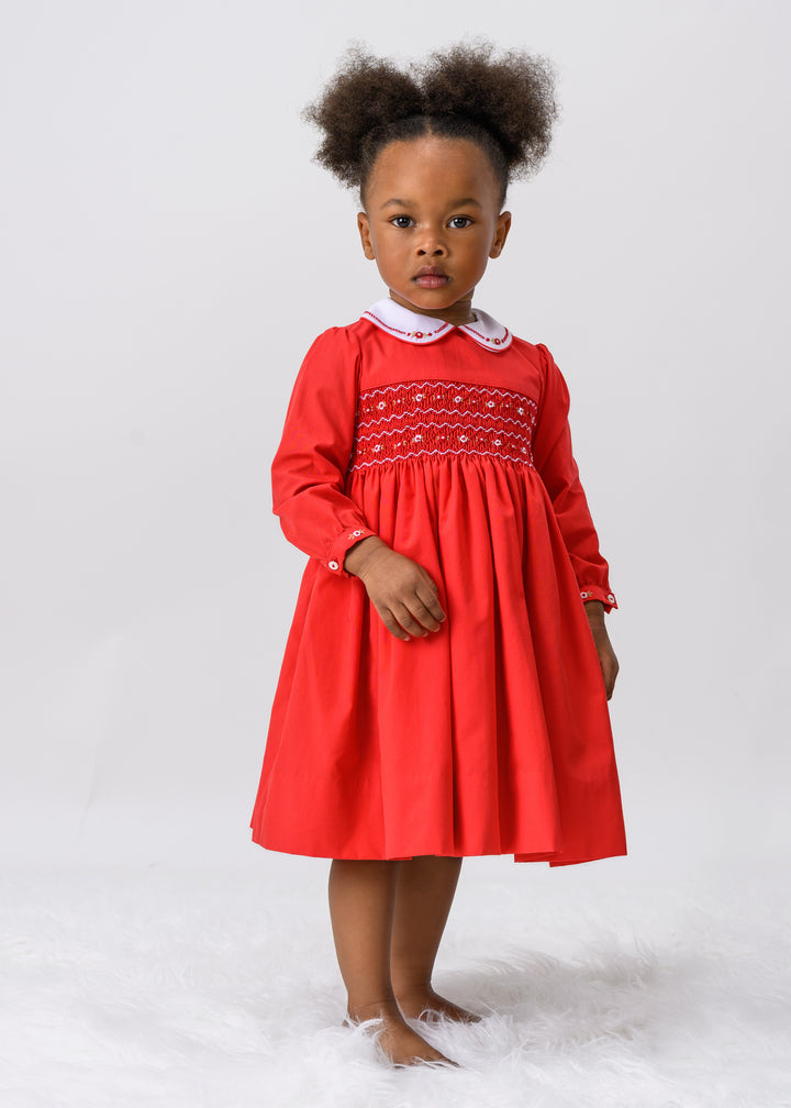 Sarah Louise Red & White Hand Smocked Dress - 013797