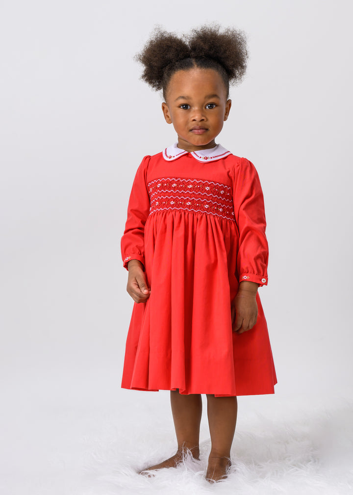 Sarah Louise Red & White Hand Smocked Dress - 013797