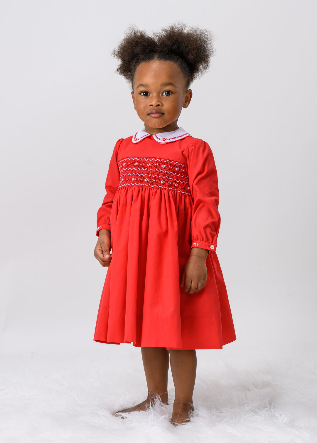 Sarah Louise Red & White Hand Smocked Dress - 013797