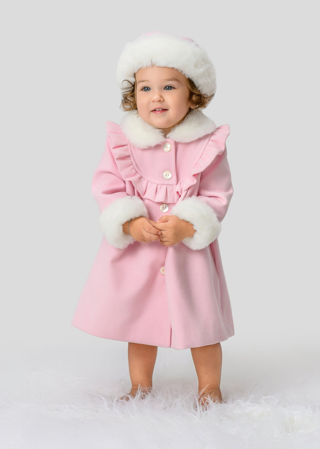 Sarah Louise Girls Blue & White Traditional Style Coat & Matching Hat - 013800