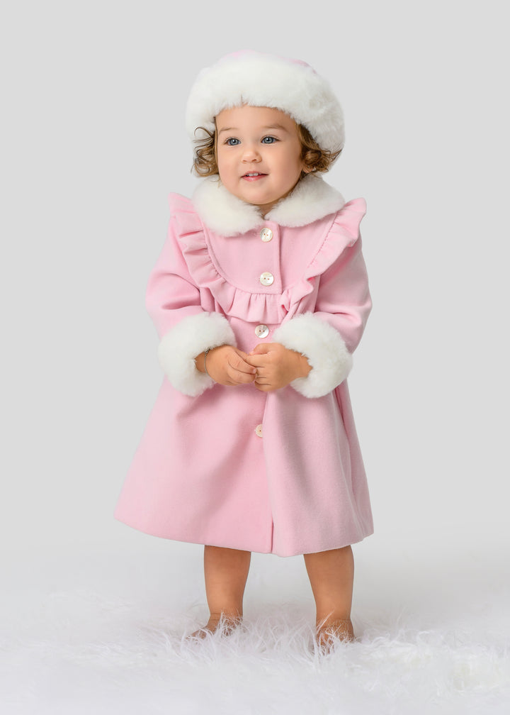 Sarah Louise Girls Blue & White Traditional Style Coat & Matching Hat - 013800