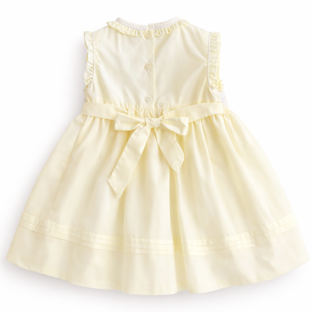 Sarah Louise Lemon & White Hand Smocked Dress - 013819