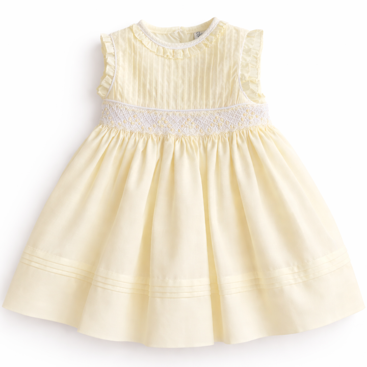 Sarah Louise Lemon & White Hand Smocked Dress - 013819