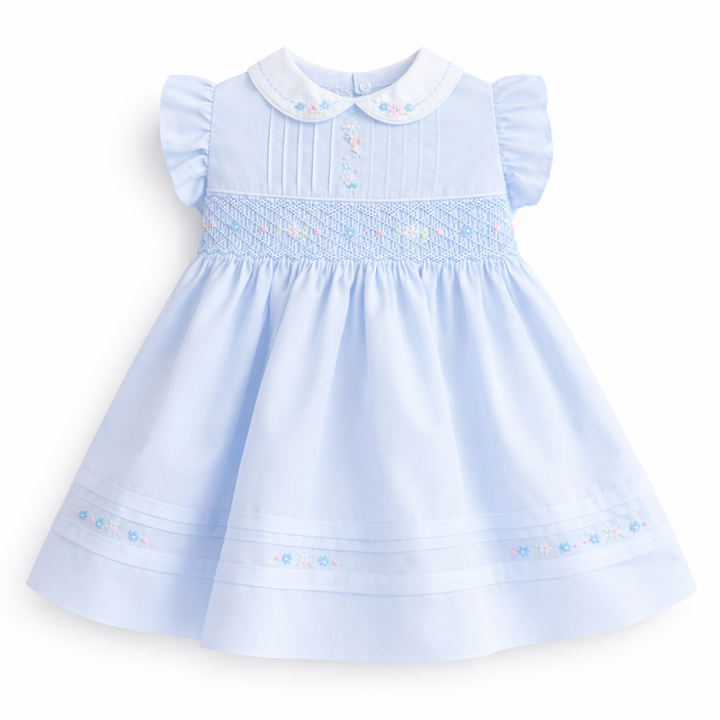 Sarah Louise Baby Blue Hand Smocked Dress - 013827