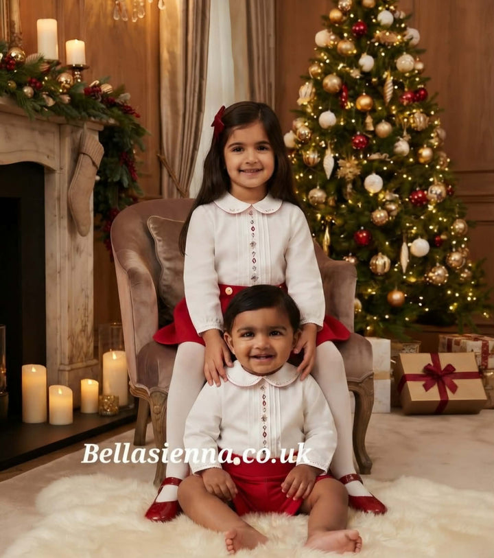 Sarah Louise Girls Red Velour Skirt & Blouse Set - 013973
