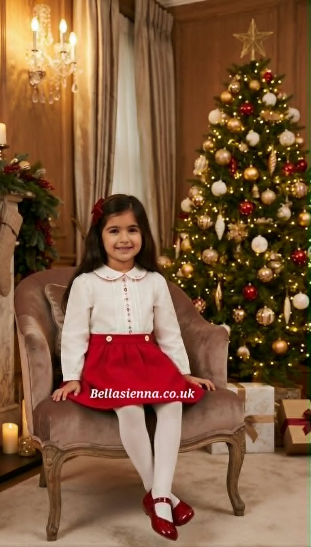 Sarah Louise Girls Red Velour Skirt & Blouse Set - 013973