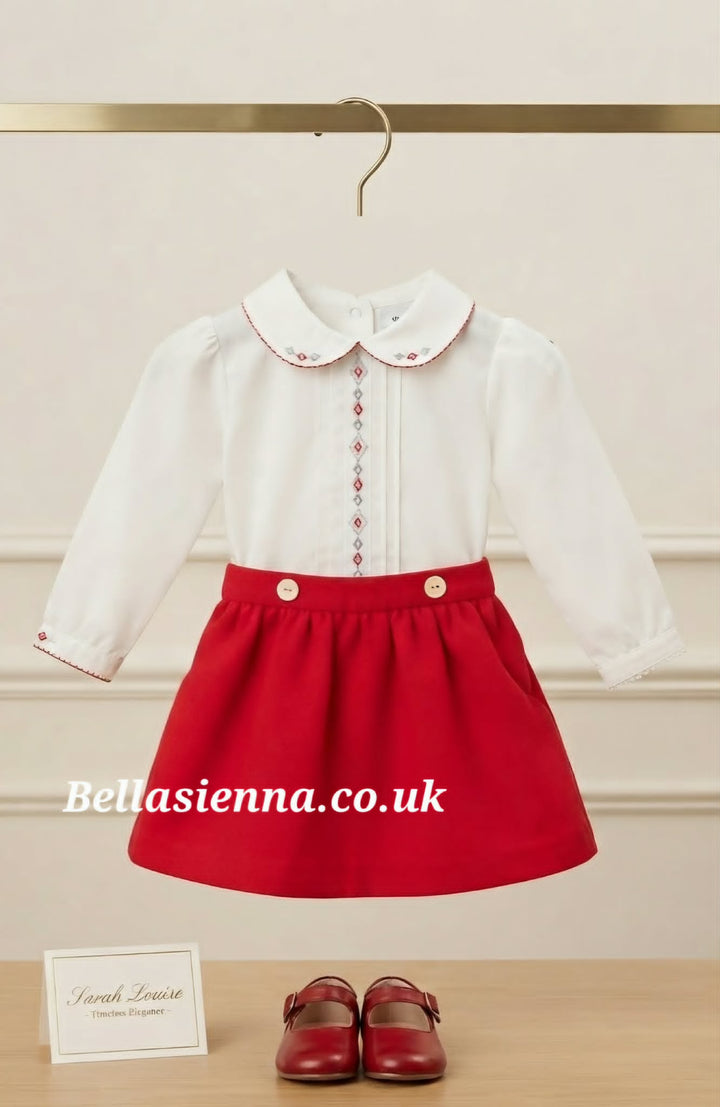 Sarah Louise Girls Red Velour Skirt & Blouse Set - 013973