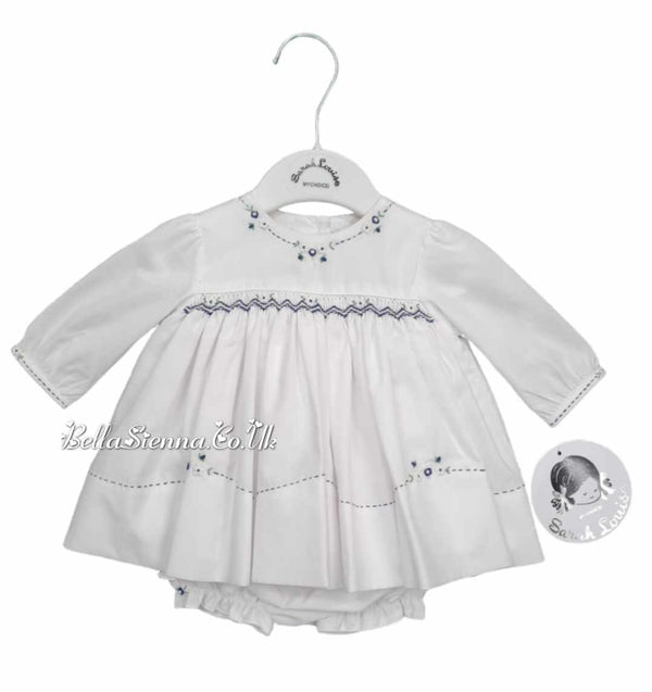 Sarah Louise Baby White And Navy Smocked Dress And Pants 0139983