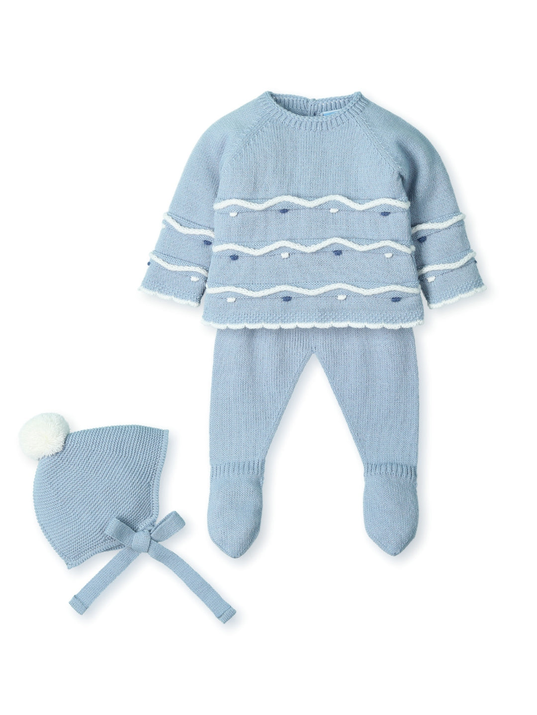 0202 - Baby Boys Dusky Blue Knitted Three Piece Set - 52 - Olympo