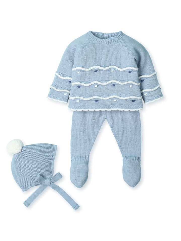 0202 - Baby Boys Dusky Blue Knitted Three Piece Set - 52 - Olympo