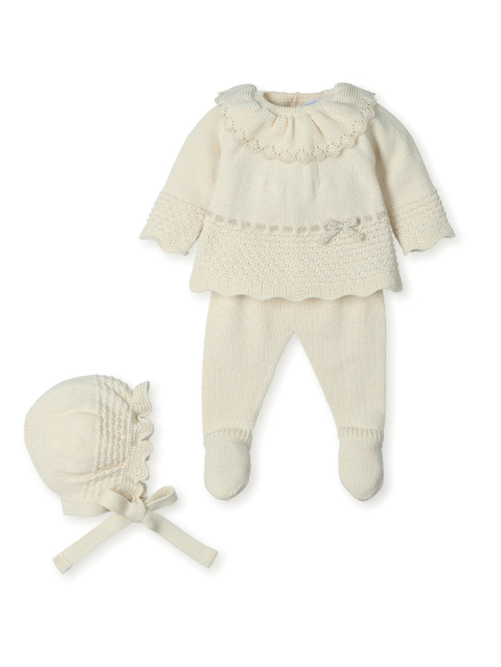 0207 - Baby Girls Cream & Gold Three Piece Knitted Set - 21 - Natural