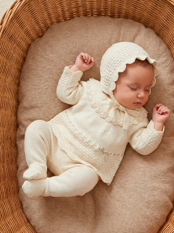 0207 - Baby Girls Cream & Gold Three Piece Knitted Set - 21 - Natural
