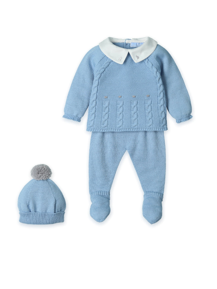 0209 - Baby Boys Knitted Three Piece Set - 43 - Polar Blue/Grey