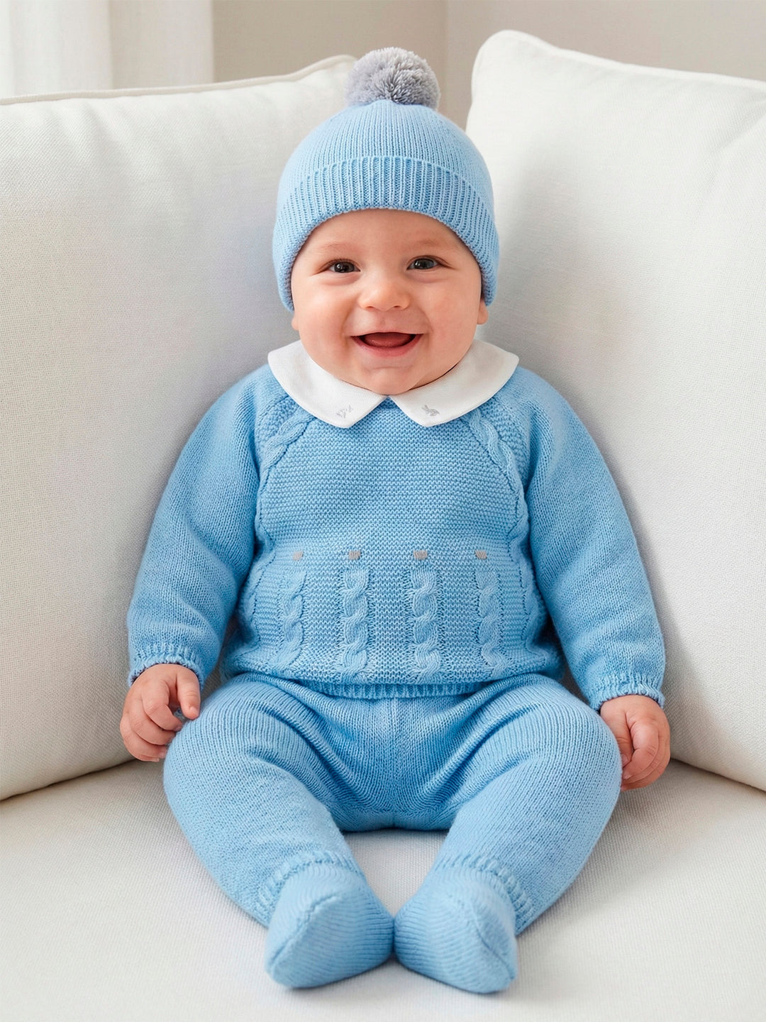 0209 - Baby Boys Knitted Three Piece Set - 43 - Polar Blue/Grey