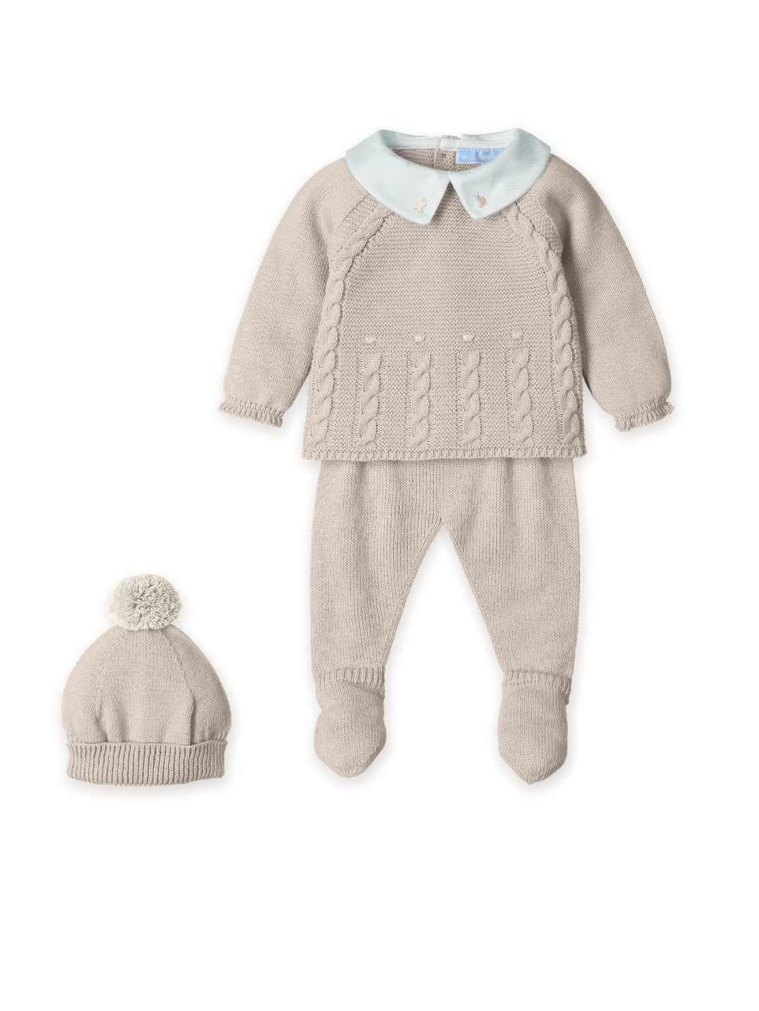 0209 - Baby Boys Beige & Cream Knitted Three Piece Set - 81 - Avellana