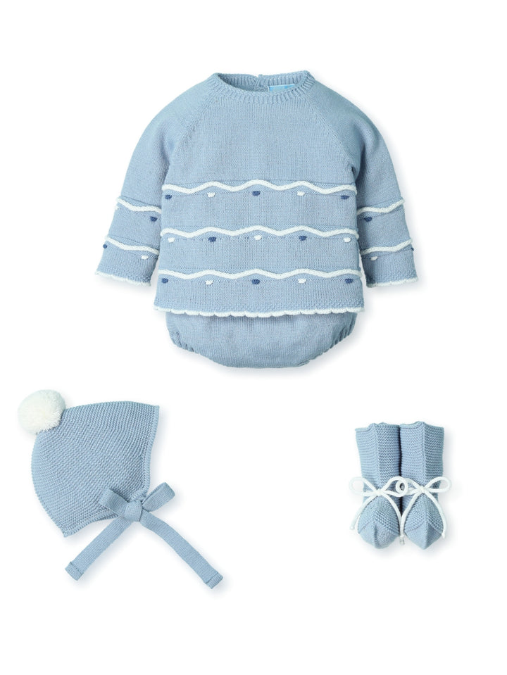 0223 - Baby Boys Dusky Blue Knitted Four Piece Set - 52 - Olympo