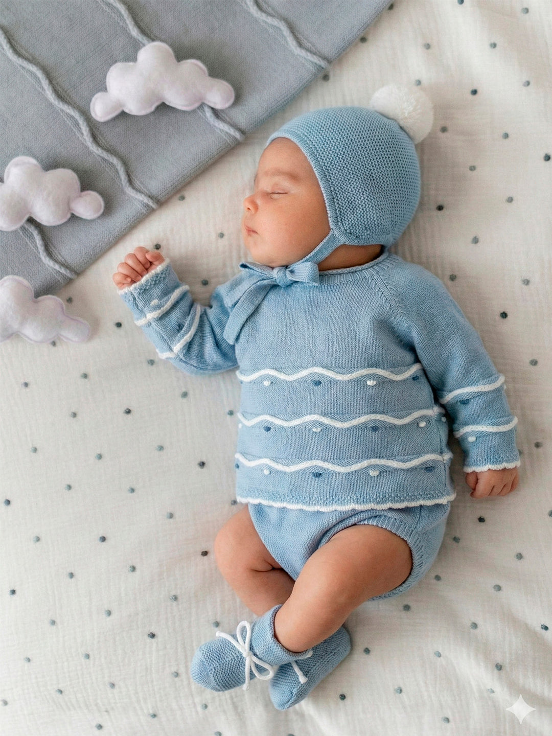 0223 - Baby Boys Dusky Blue Knitted Four Piece Set - 52 - Olympo
