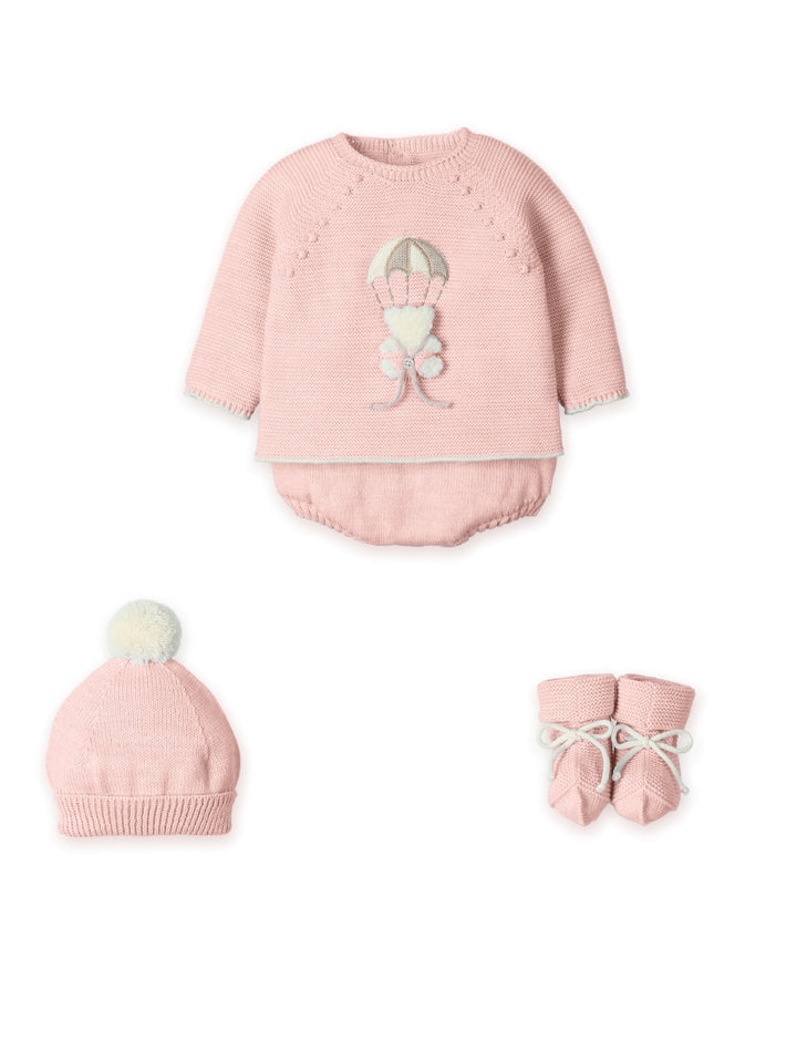 0229 - Baby Girls Vintage Pink Four Piece Knitted Set - "BEAR IN A PARACHUTE" - 92 - Vintage