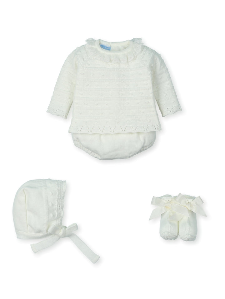 0236 - Baby Girls Ivory Knitted Set With Lace - 04 - Crudo