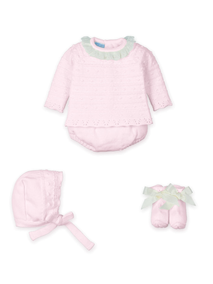 0236 - Baby Girls Pink Knitted Set With Lace - 03 - Rosa