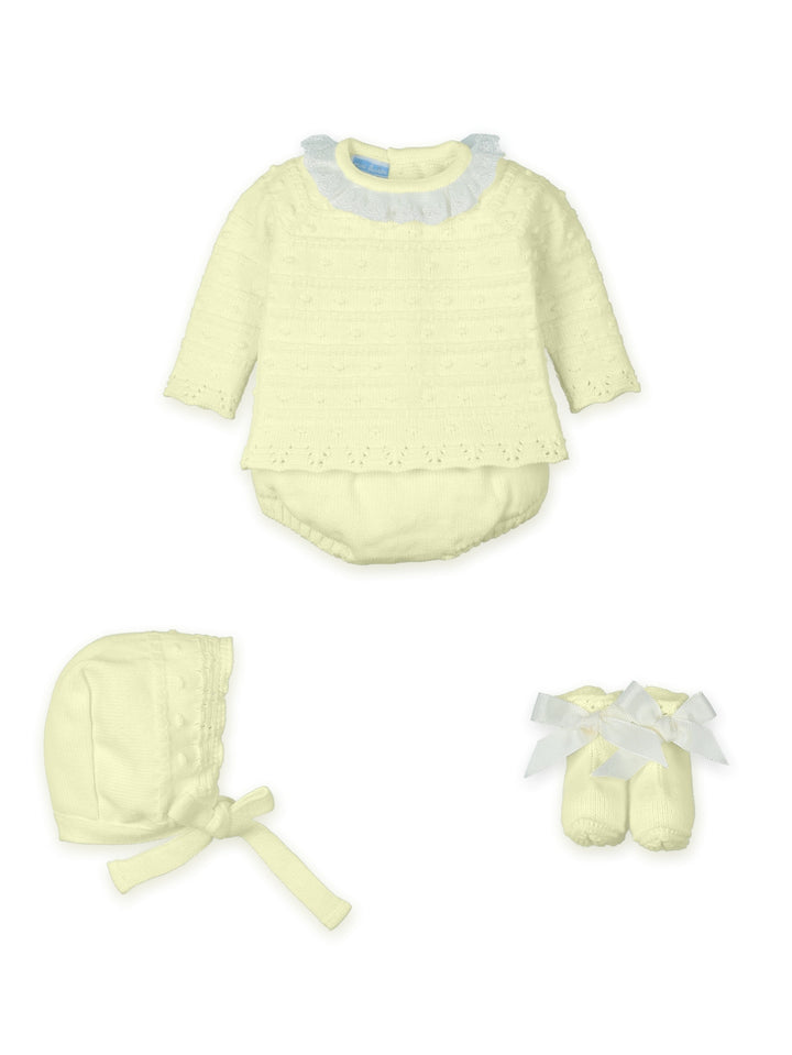 0236 - Baby Girls Lemon Knitted Set With Lace - 10 - Amarillo