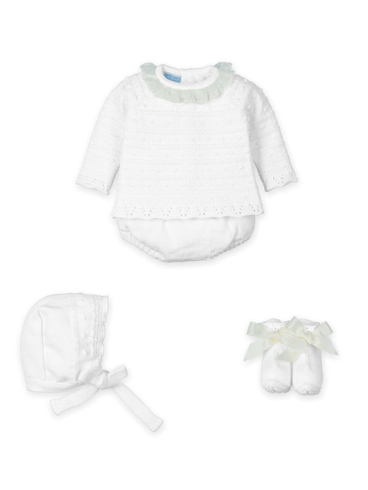 0236 - Baby Girls White Knitted Set With Lace - 01 - Blanco