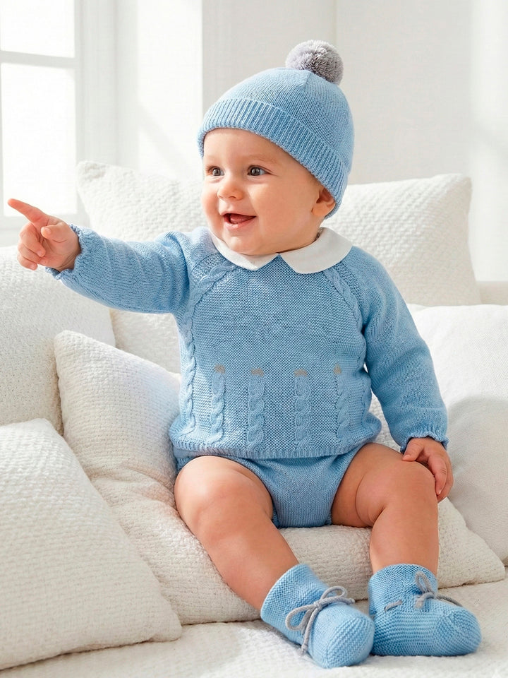 0238 - Baby Boys Blue & Grey Knitted Four Piece Set - 43