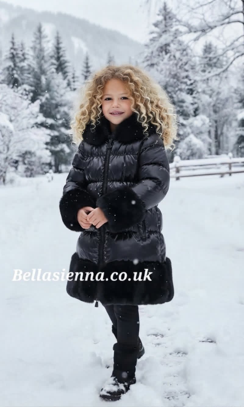PRE-ORDER ..... GIORGIO BAMBINI Girls Black Fur Trim Coat
