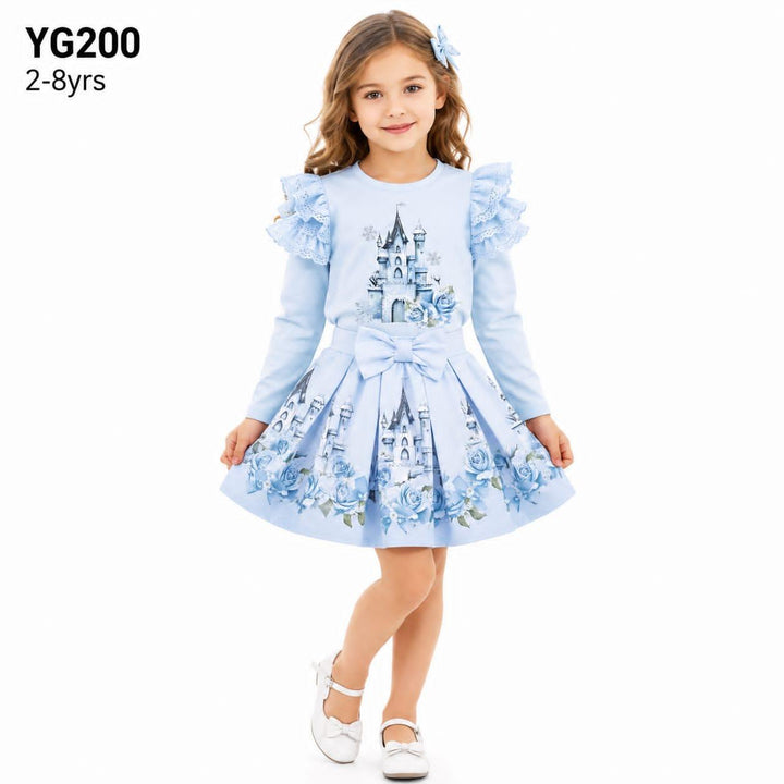 Giorgio Bambini Girls Blue "Princess Castle" Skirt & Top Set - YG-200