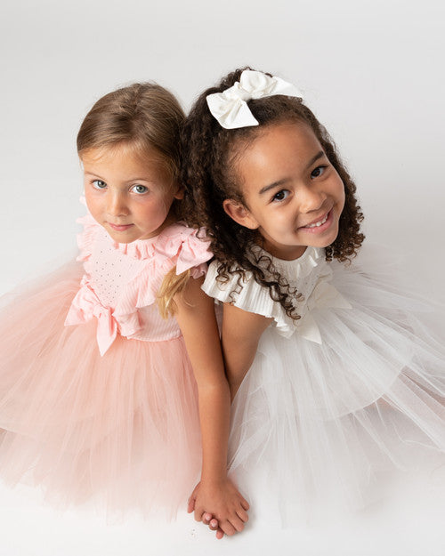 Caramelo Kids Pink Ribbed Tulle Dress With Headband - 032186
