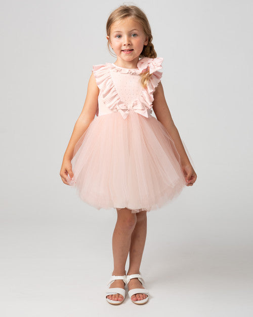 Caramelo Kids Pink Ribbed Tulle Dress With Headband - 032186
