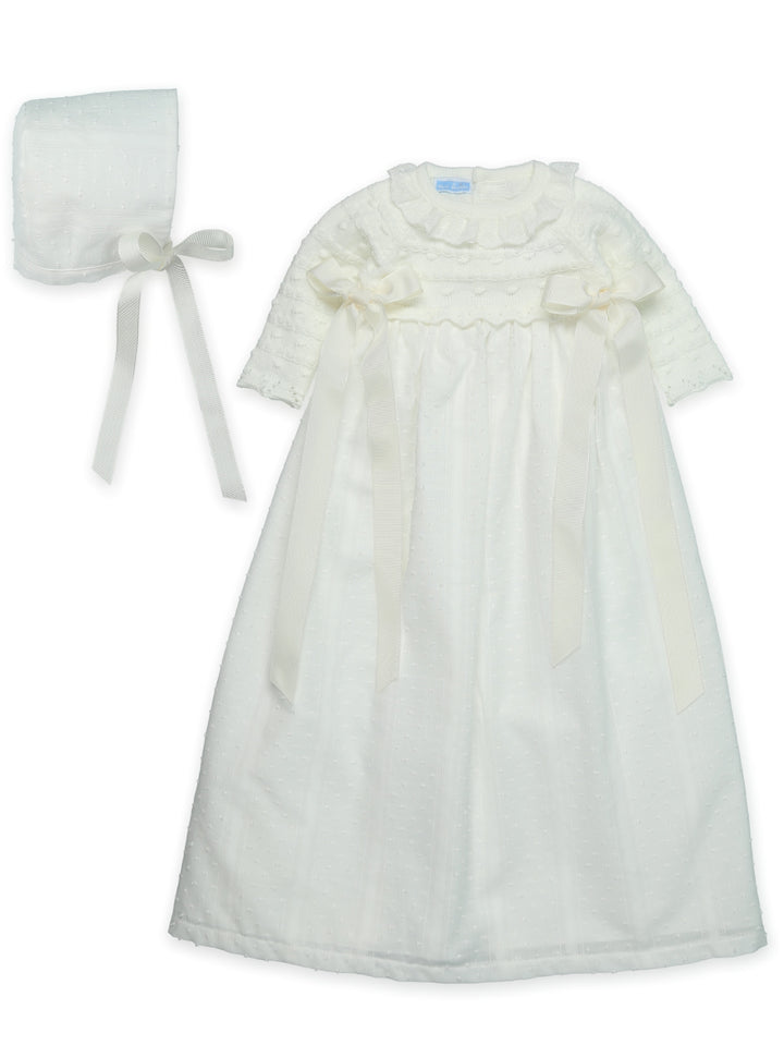 0350 - Baby Girls Ivory Ceremony Day Gown With Matching Bonnet - Crudo