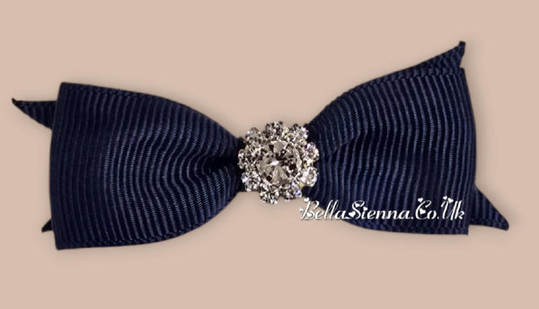 Bowtique London 2 Inch Navy Blue Grosgrain Small Size Hair Bow With Diamanté Centre