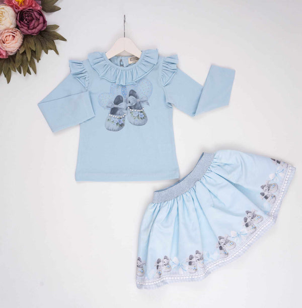 Neon Pale Blue Skirt Set - "Sienna" - 3786