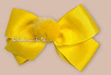 Bowtique London 6 Inch Yellow Grosgrain Large Hair Bow With Fur Pom