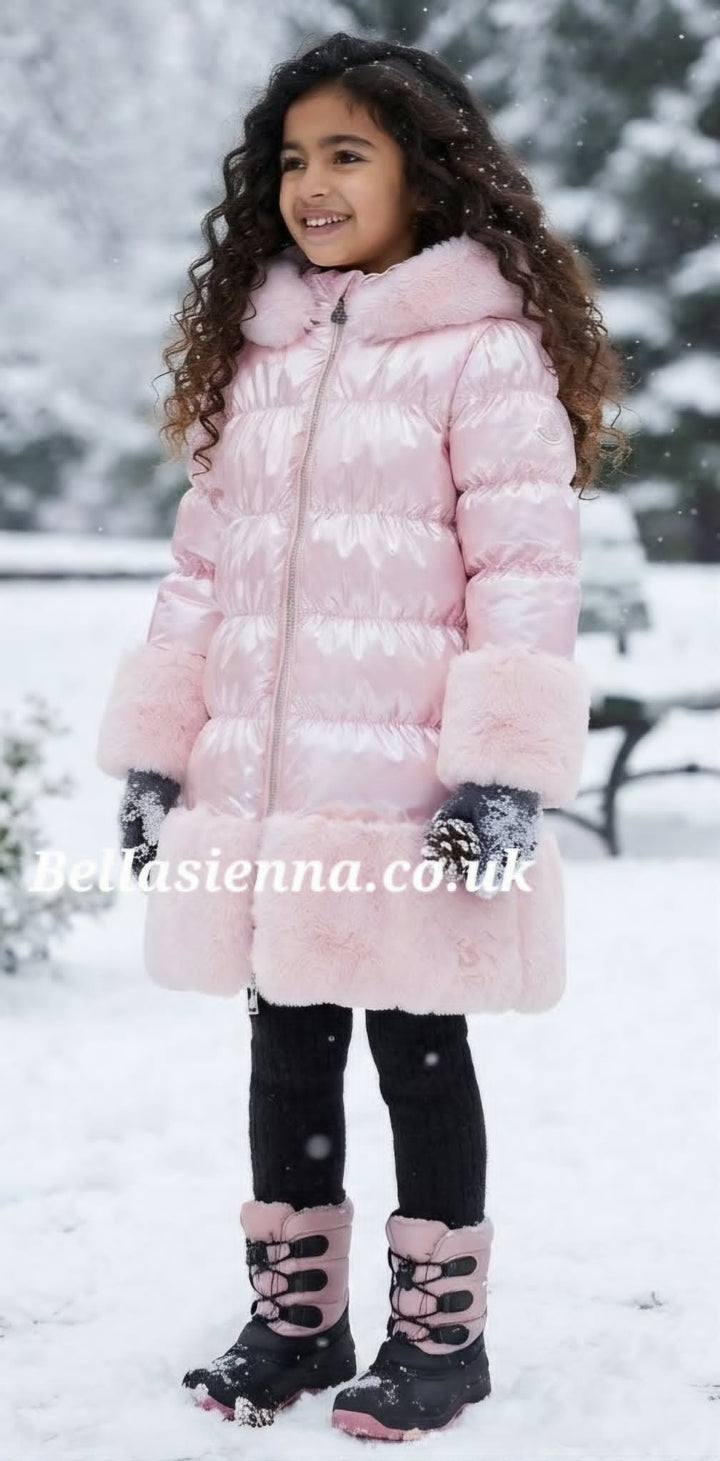 PRE-ORDER ..... GIORGIO BAMBINI Girls Pink Fur Trim Coat