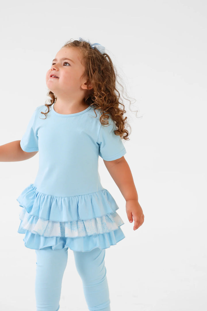 Harris Kids "Willow" Girls Frilly Bow Paisley Print Tracksuit Leggings Set - Blue